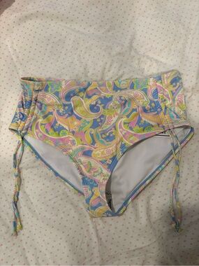 High-Waist Paisley Print Bikini Bottoms - Pastel Mix